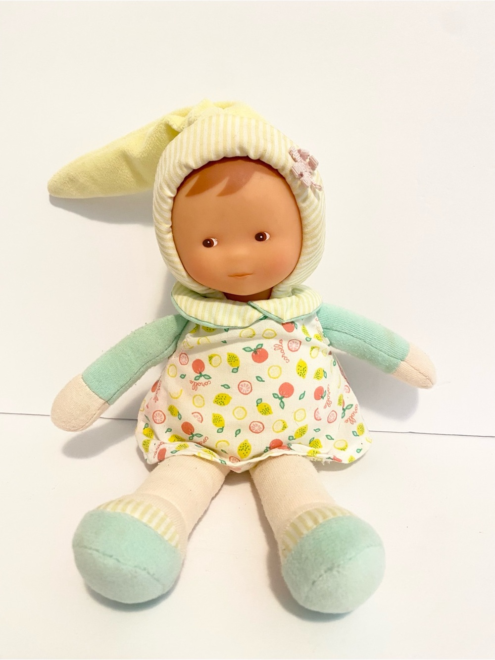 Corolle Soft Baby Doll Plush First Doll Fruit Dress Yellow Blue Toy 10”